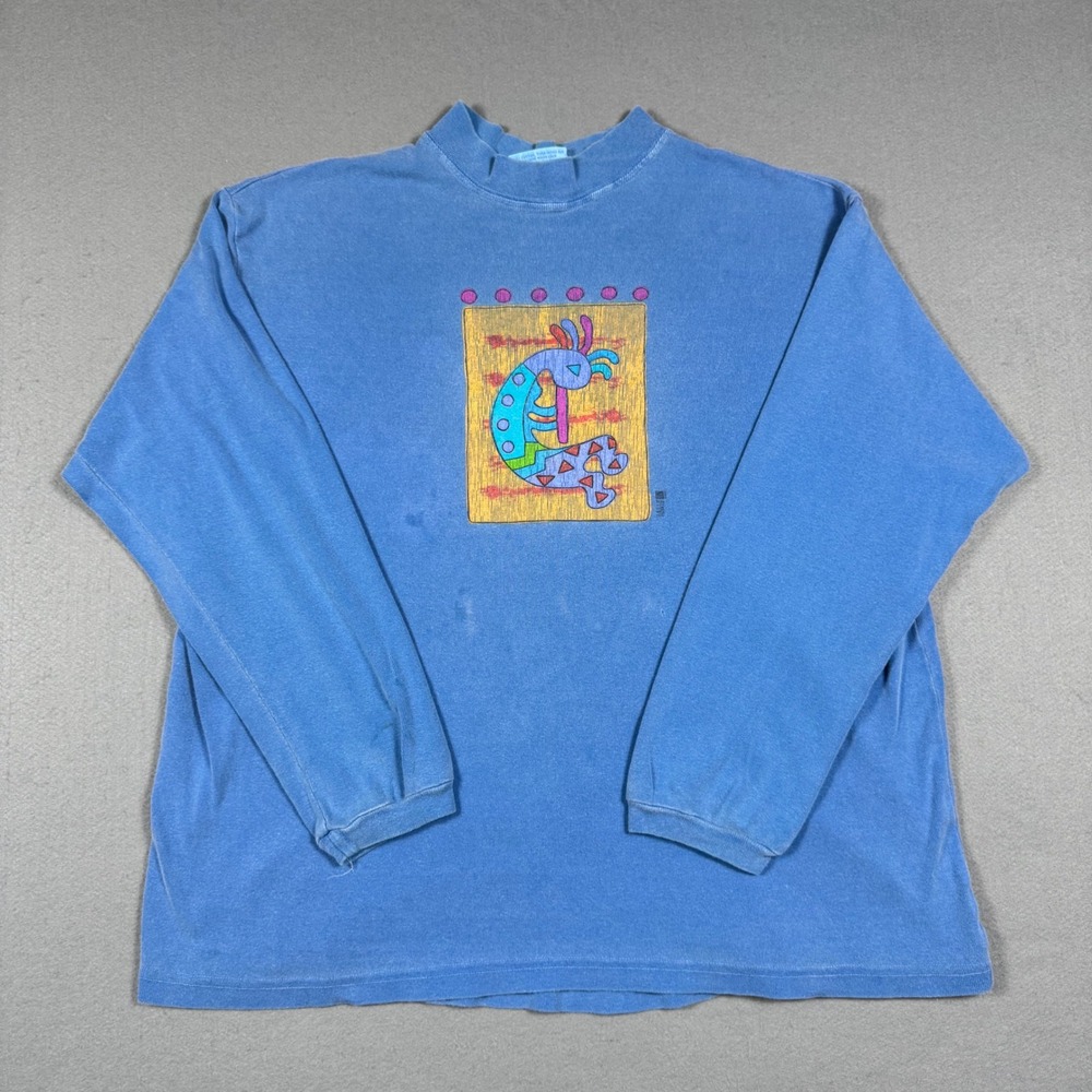 Fresh Produce Vintage Kokopelli Graphic T-Shirt XL Blue Long Sleeve USA Made